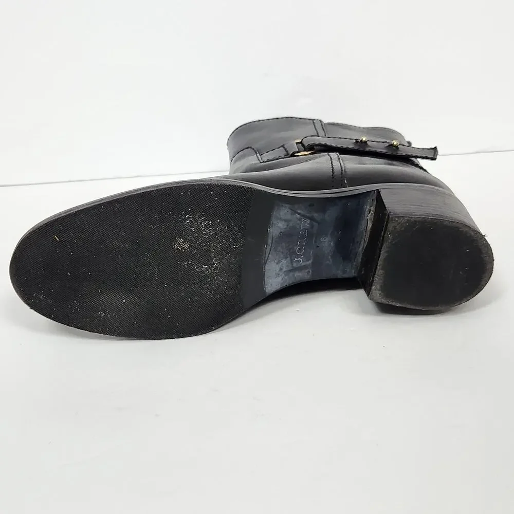 J CREW Black Leather Ankle Boots Womens Size 8 US Buckle Block Heel Booties